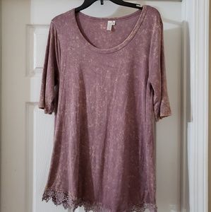 Hayden Los Angeles Acid Wash Lace Trim Tunic